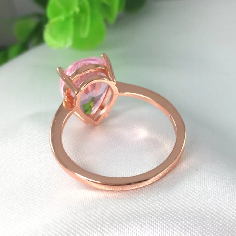 🌸NEW PINK SAPPHIRE 🌸RING PEARL CUT SAPPHIRE 14K  ROSE GOLD PLATED RING - Picture 4 of 6